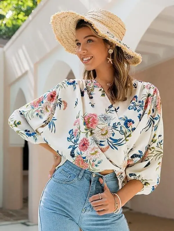 Bohemian Print Button-Up Long Sleeve Top - Boho Shirt for Women