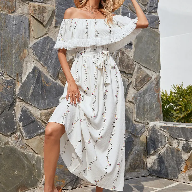 long white flowy boho dress