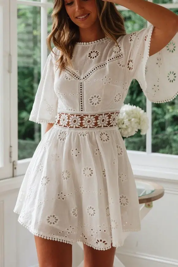 Hippie Fashion White Mini Dress  Bohemian, Country & Vintage Style