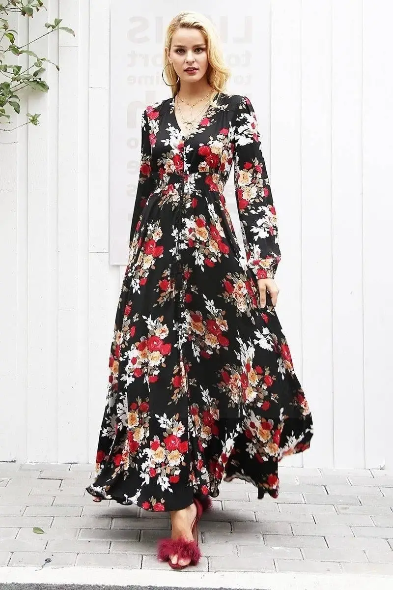 Boho chic floral maxi dress